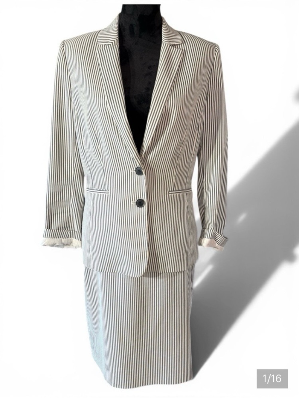 Alex Marie Black and White Pinstripe Skirt Set